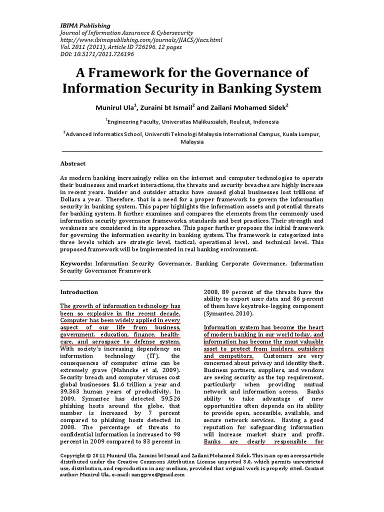 A Framework For The Governance of Information Security in Banking ...