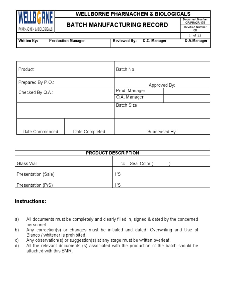 Lyophilized BMR PDF Quality Assurance Sterilization (Microbiology)