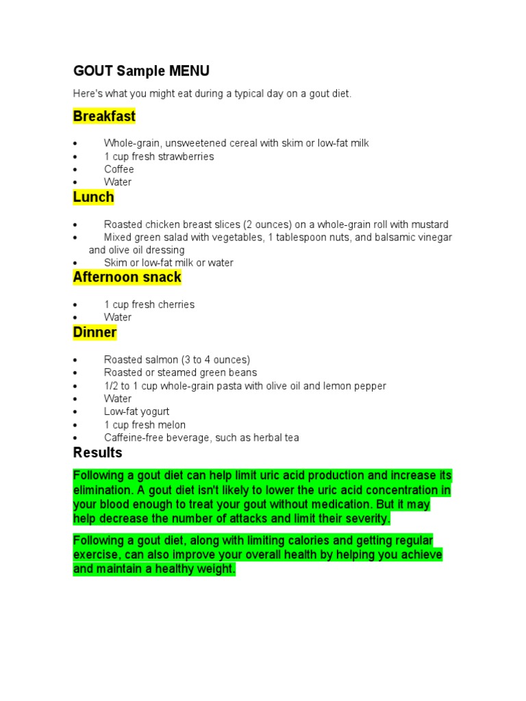 Gout Diet Daily Meal Plan | PDF | Wellness
