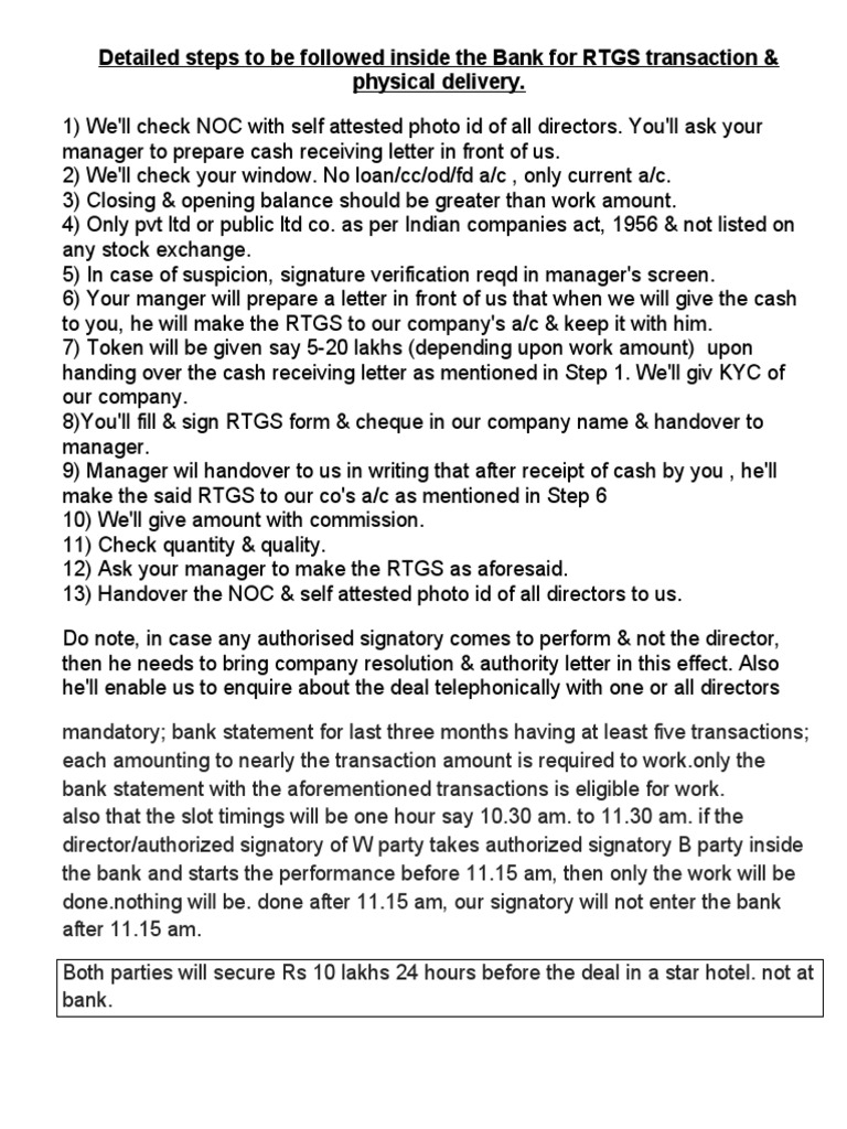 RTGS Cheque Filling Process Guide | PDF