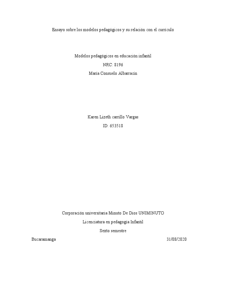 Ensayo Modelos Pedagogicos | PDF | Plan de estudios | Pedagogía