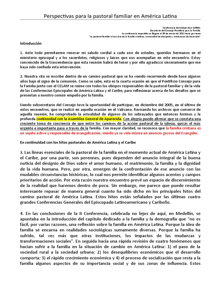 Pastoral Familiar en América Latina | PDF | Iglesia Católica | Amor