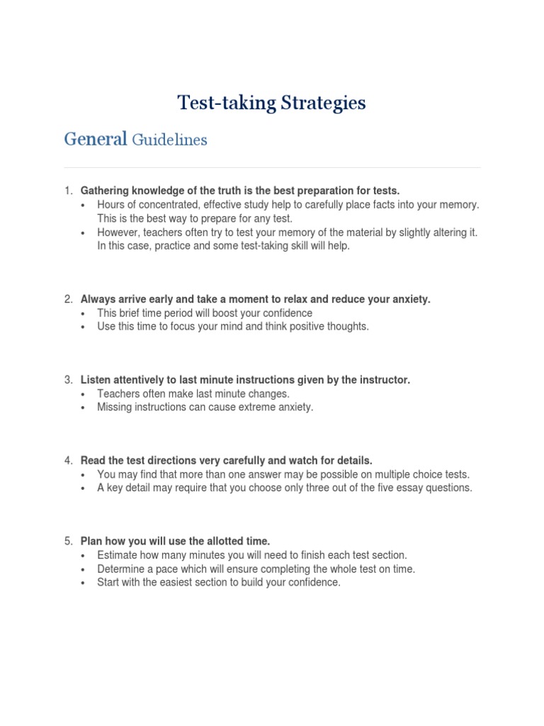 Test-Taking Strategies: General | PDF | Question | Multiple Choice