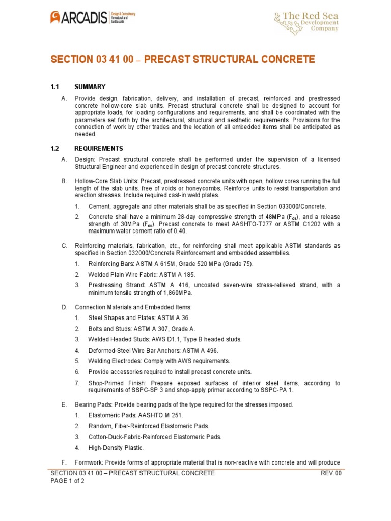 Precast Structural Concrete Specifications | PDF | Precast Concrete ...