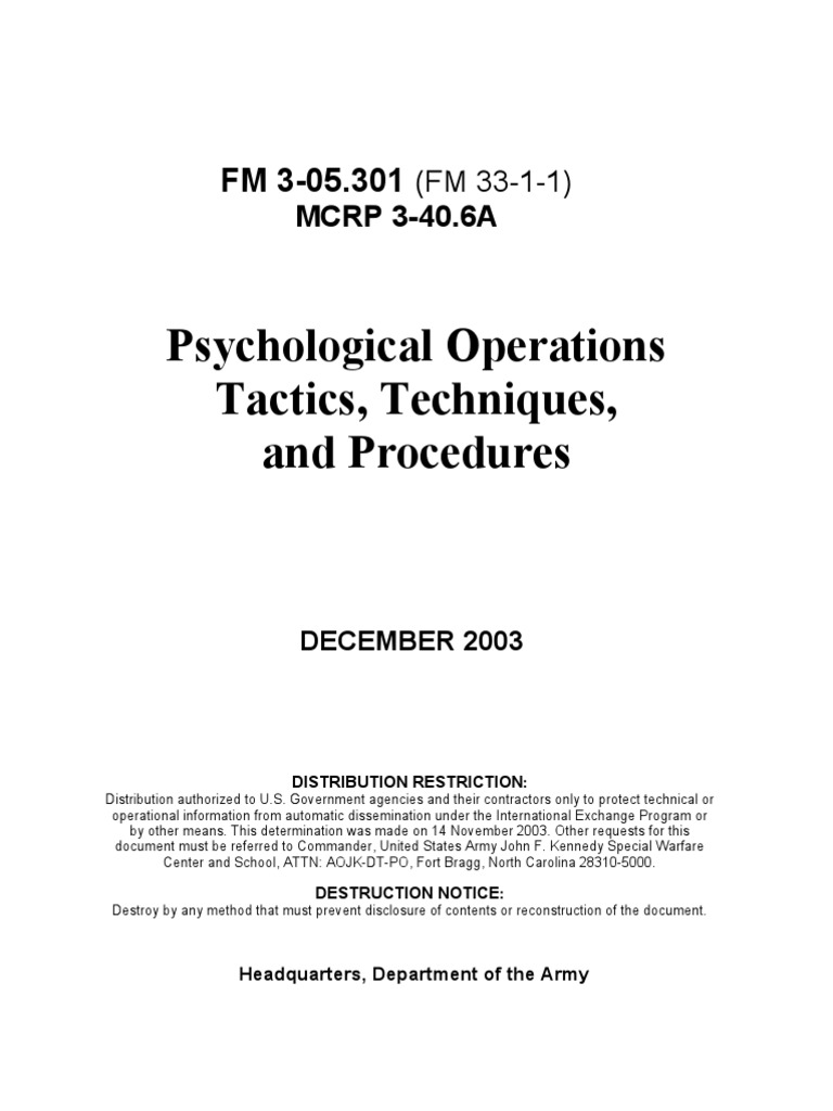 US Army - Psychological Operations (PSYOPS), Tactics, Techniques, And