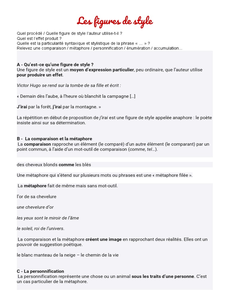 Quiz Figure De Style 1ere Les Figures de Style | PDF | Métaphore | Techniques de rhétorique