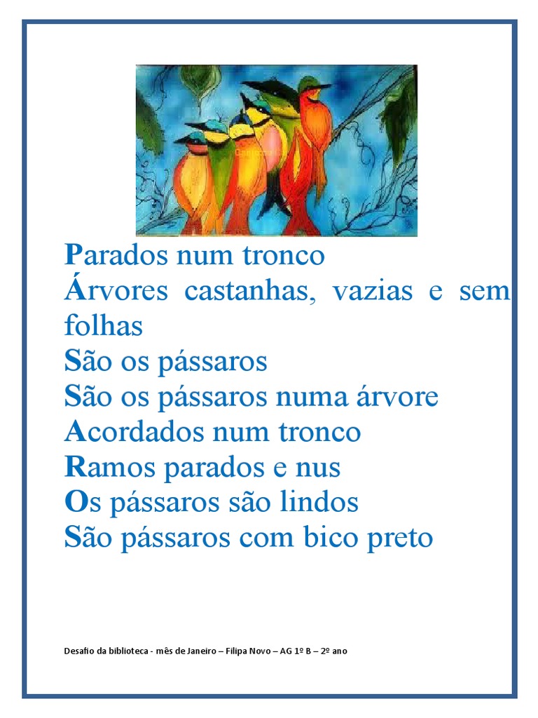 Poesia 2º Ano | PDF | Lazer | Aves