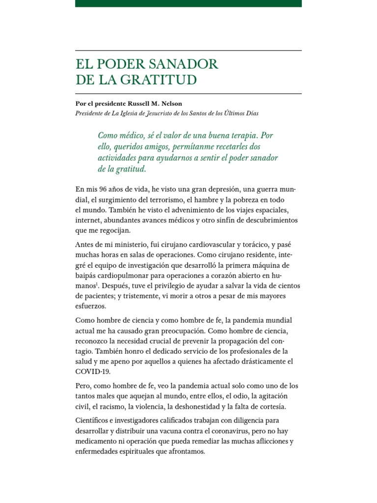 El Poder Sanador de La Gratitud - Russell M Nelson | PDF | Oración ...