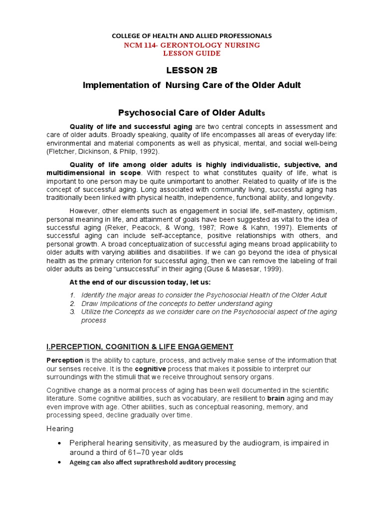 Lesson 2B Implementation of Nursing Care of The Older Adult ...