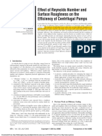 Effect or Reynolds Number and Surface Roughness on the Efficiency of Centrifugal Pumps