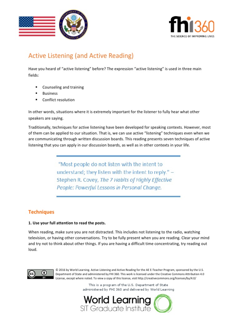 Active Listening - Handout PDF | PDF | Experience | Communication