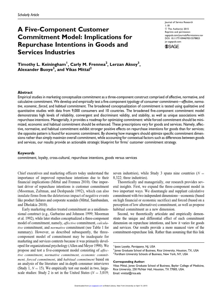 Five-Component Customer Commitment Model | PDF | Affect (Psychology ...
