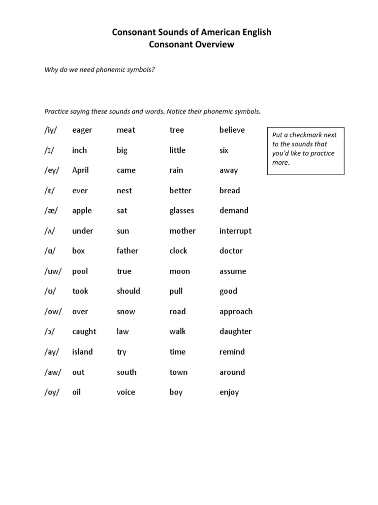 American English Consonant Sounds Guide | PDF | Foreign Language ...