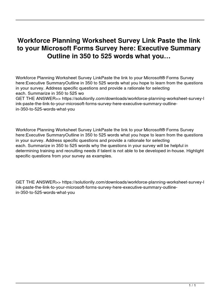 Workforce Planning Worksheet Survey Link Paste The Link To Your