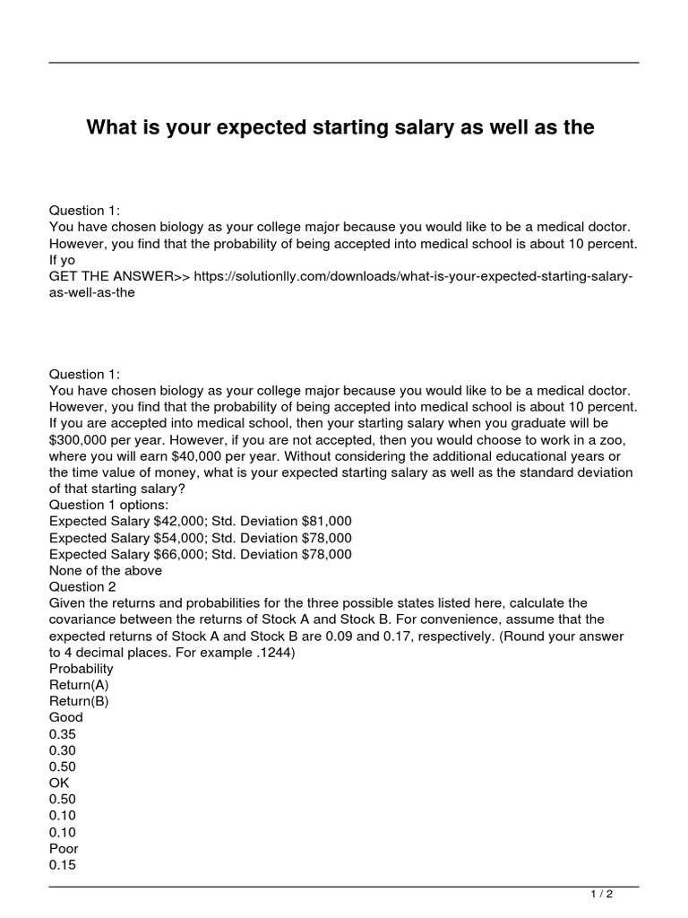 What Is Your Expected Starting Salary As Well As The PDF Beta