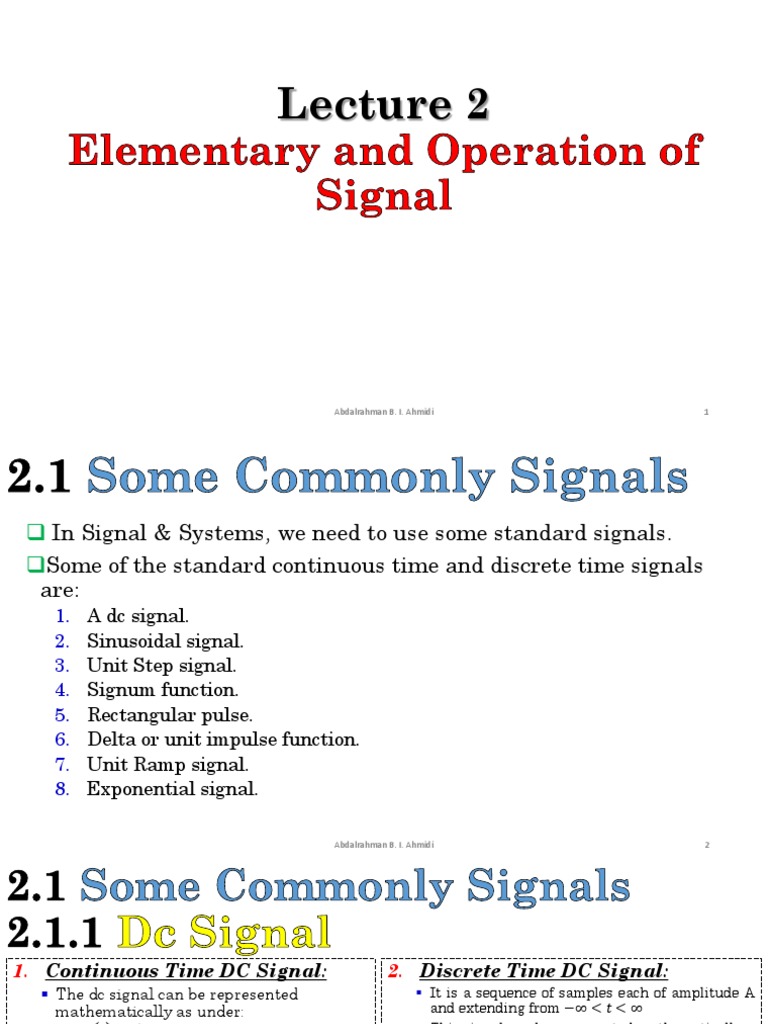 Lecture 2 Operations of Signals | PDF | Exponential Function | Complex ...