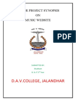 D.A.V.College, Jalandhar: Major Project Synopsis ON Music Website