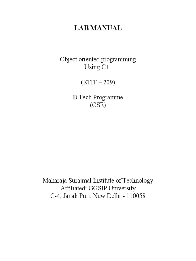 Lab Manual Object Oriented Programming Using C++ (ETIT 209) B.Tech