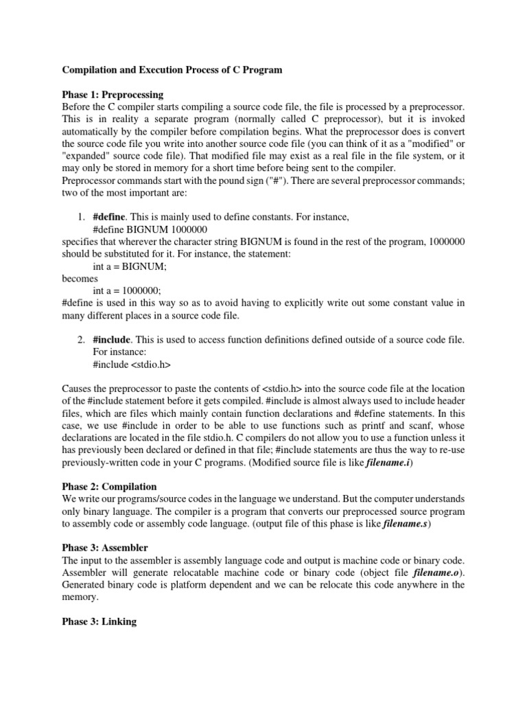 Compilation and Execution Process of C Program Phase 1: Preprocessing ...
