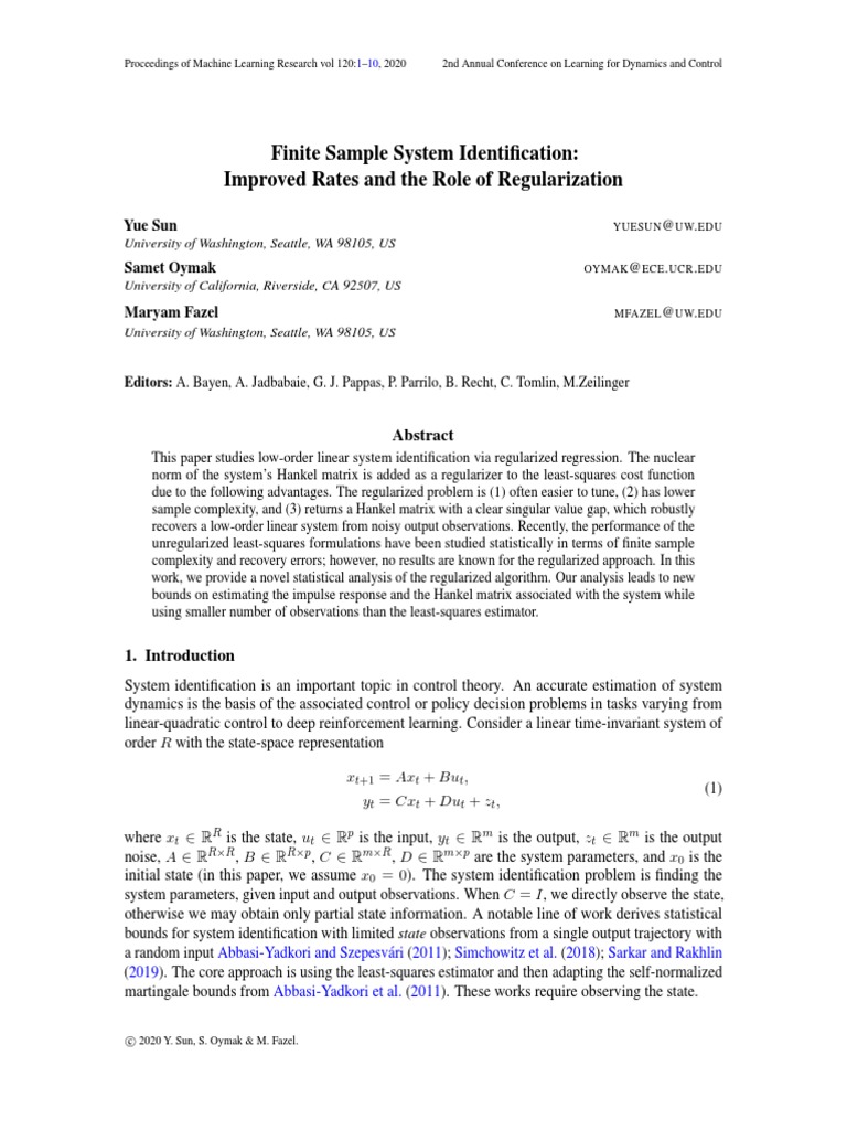Finite Sample System Identification Analysis | PDF | Least Squares ...