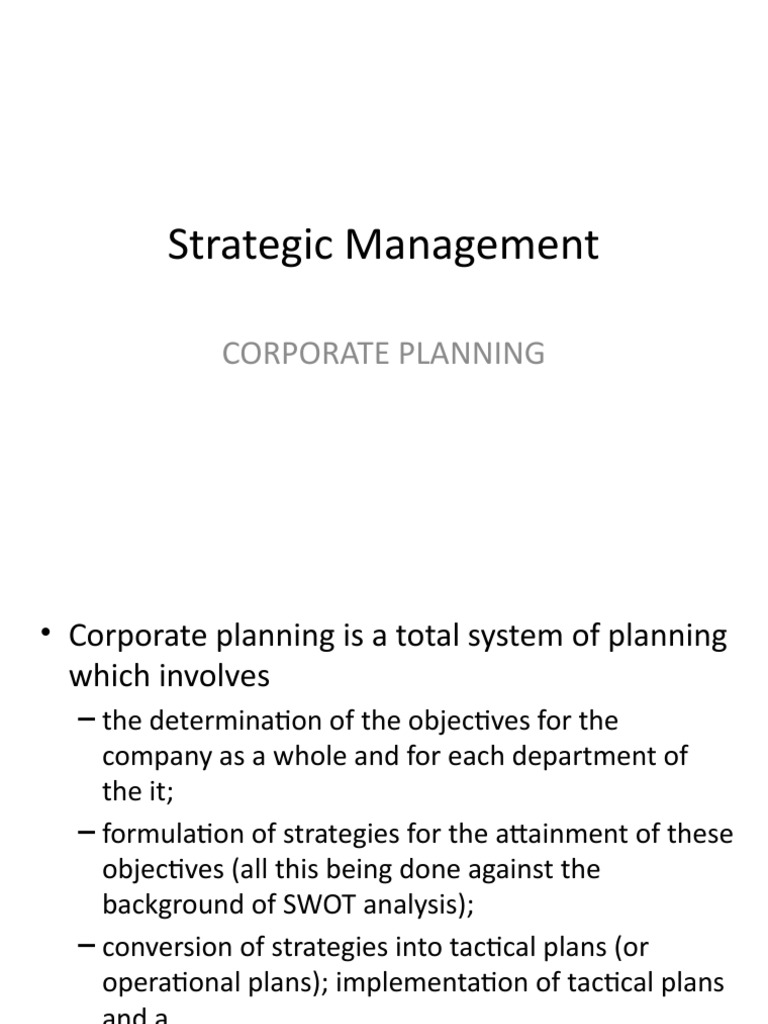 Strategic Management: Corporate Planning | PDF | Strategic Planning | Goal