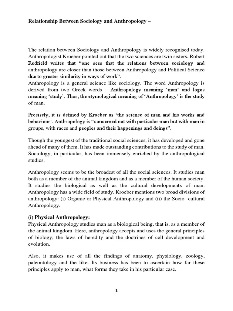 Relationship Between Sociology and Anthropology PDF | PDF ...