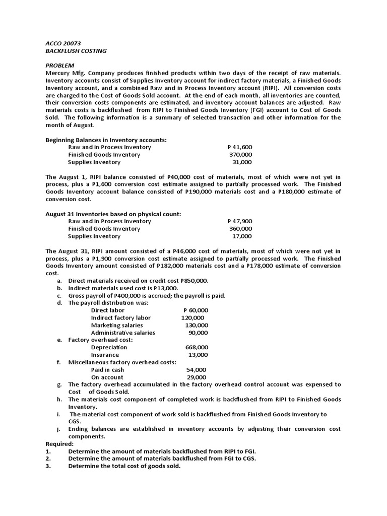 Backflush Costing Analysis for Mercury Mfg. | PDF | Cost Of Goods Sold ...