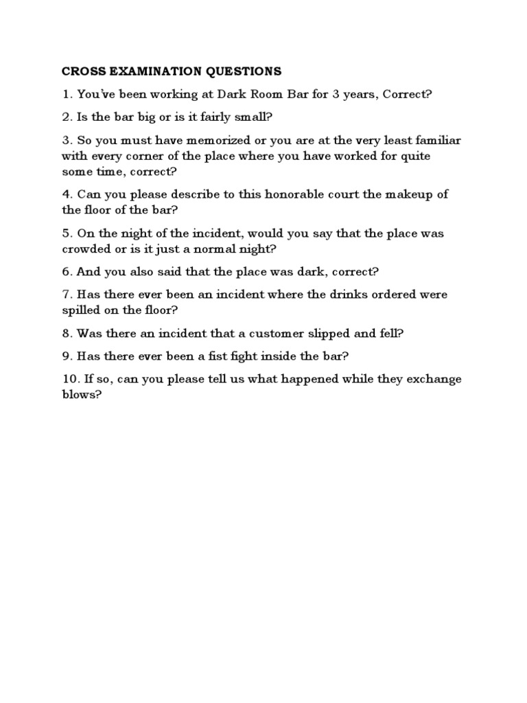 Cross Examination Questions | PDF | Language Arts & Discipline ...