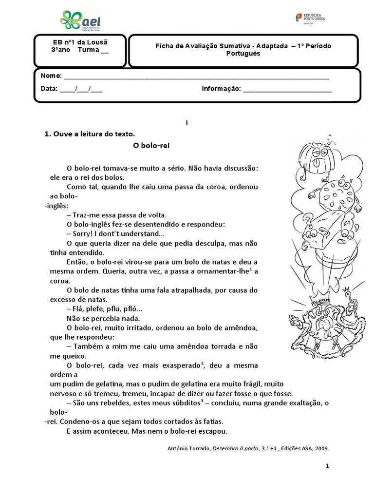 Avaliação de Português - 3º Ano | PDF | Sílaba | Linguística