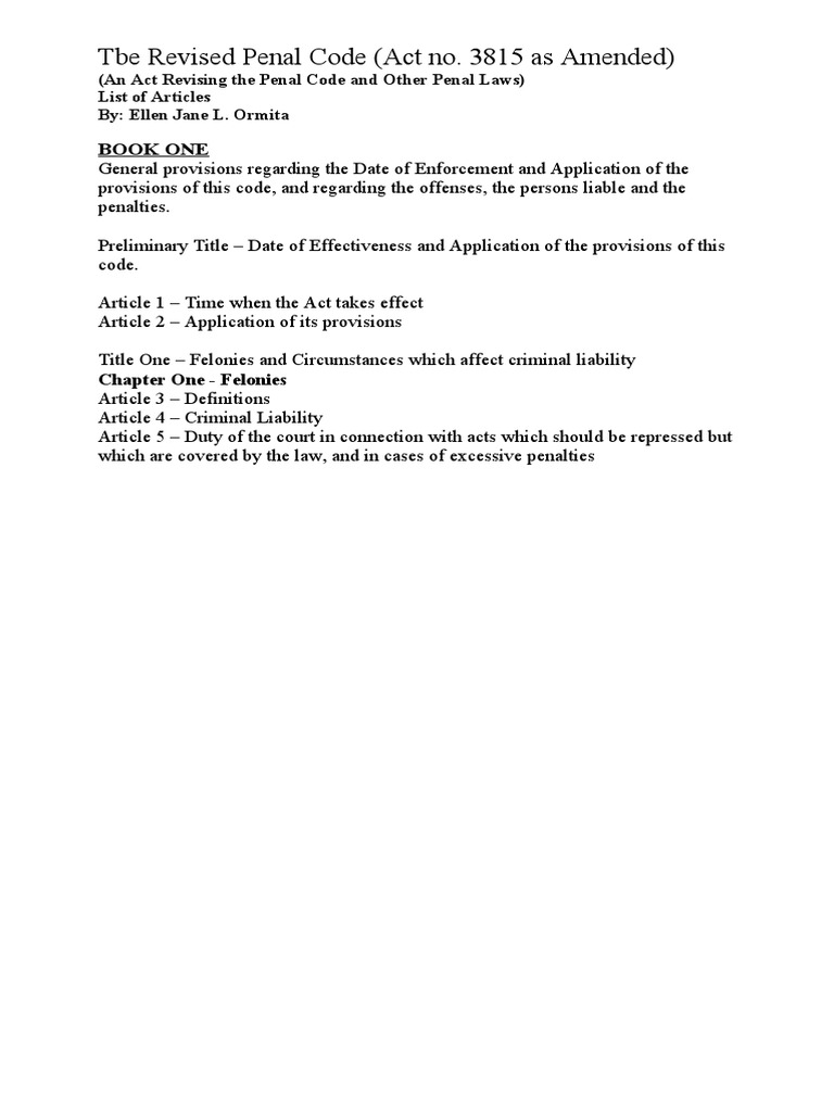 Revised Penal Code Overview | PDF