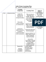 Weekly Home Learning Plan Entrep Module