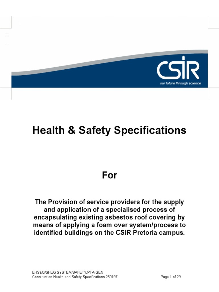 Health and Safety Specifications PDF Occupational Safety And Health Risk Assessment