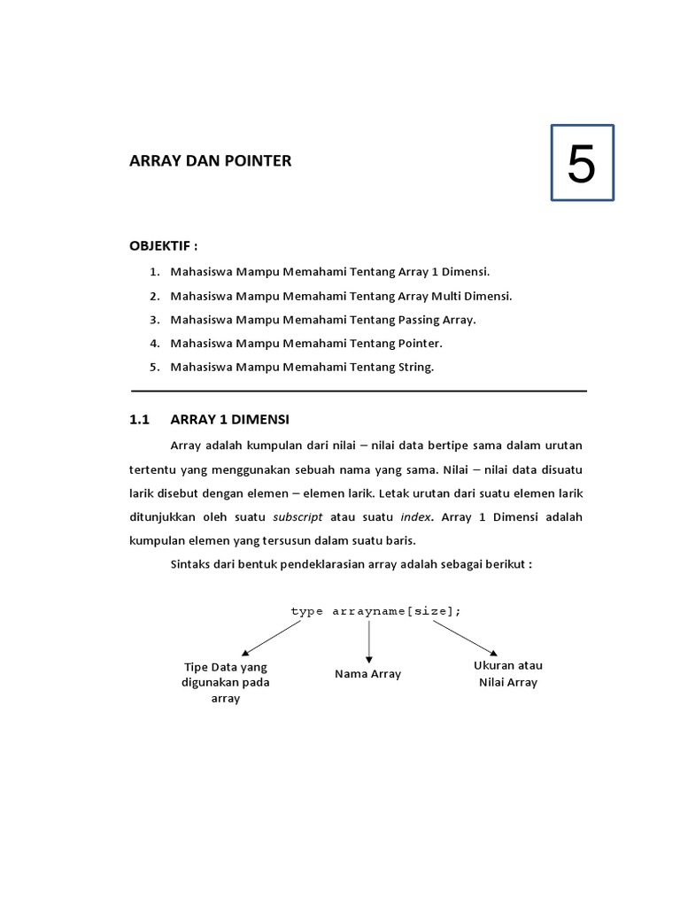 Panduan Lengkap Array dan Pointer C | PDF | Metode & Bahan Ajar | Komputer