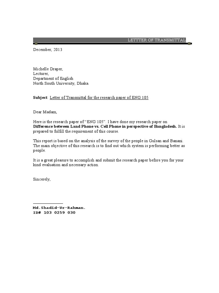 Lettter of Transmittal | PDF