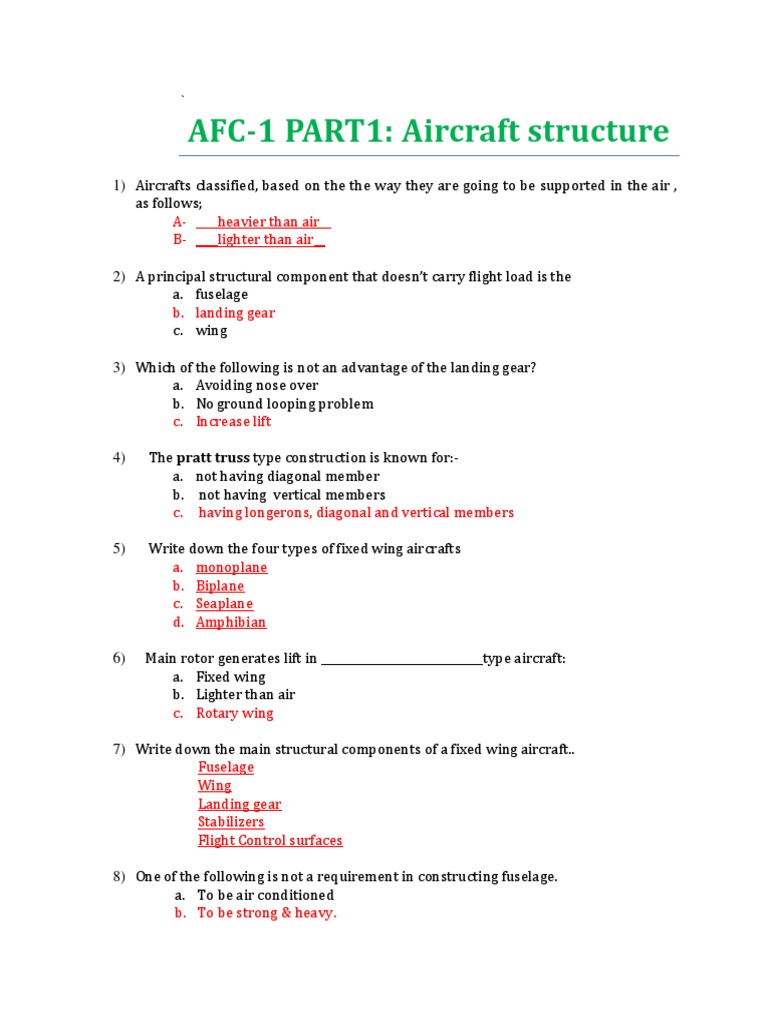 Airframe Review Questions PDF Flight Control Surfaces Fixed Wing
