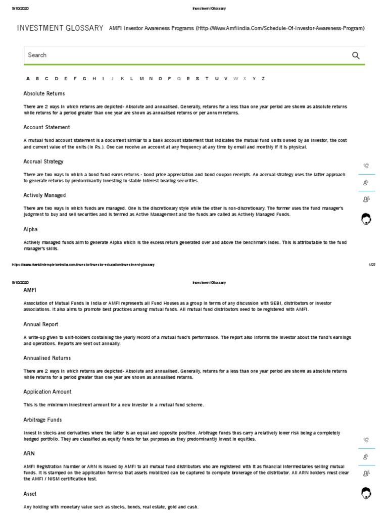 Investment Glossary PDF Bonds (Finance) Mutual Funds