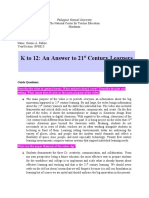 K To 12: An Answer To 21 Century Learners: Guide Questions