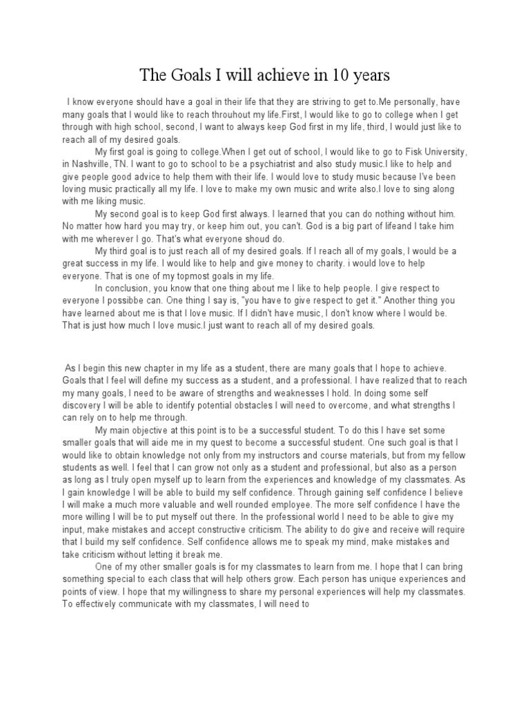The Goals I Will Achieve in 10 Years | PDF | Goal | Behavior Modification