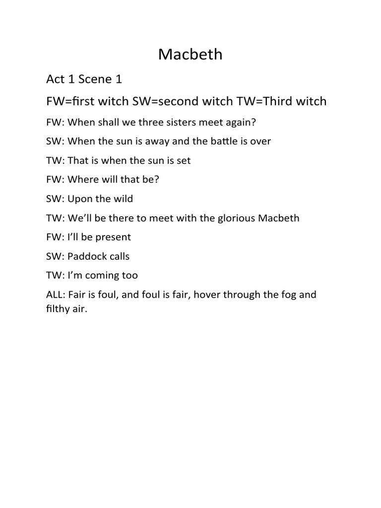 Macbeth Act 1 Summary and Analysis | PDF | Macbeth