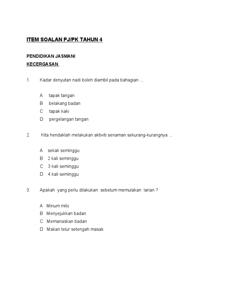 Item Soalan Pj Pk Tahun 4 Pdf