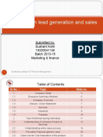 Project On Lead Generation and Sales: Submitted By: Sushant Kohli 13020541138 Batch 2013-15 Marketing & Finance