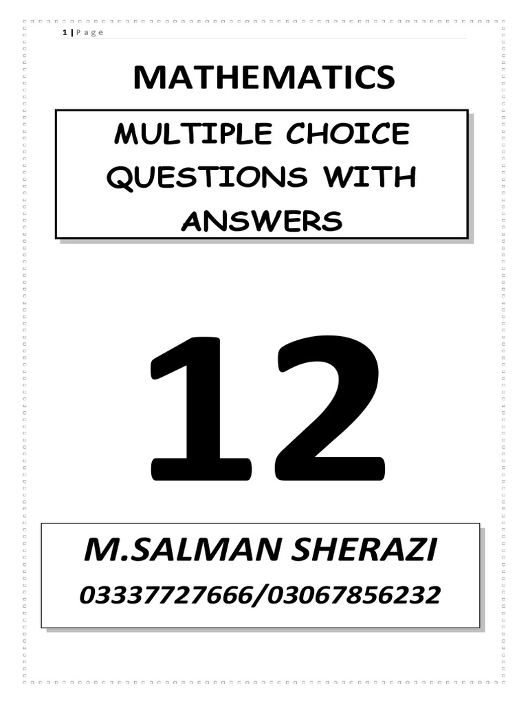 2nd Year Math Mcq S Pdf Maxima And Minima Function Mathematics