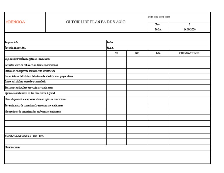 QB2-CC52-00105 Check List Planta de Vacío | PDF