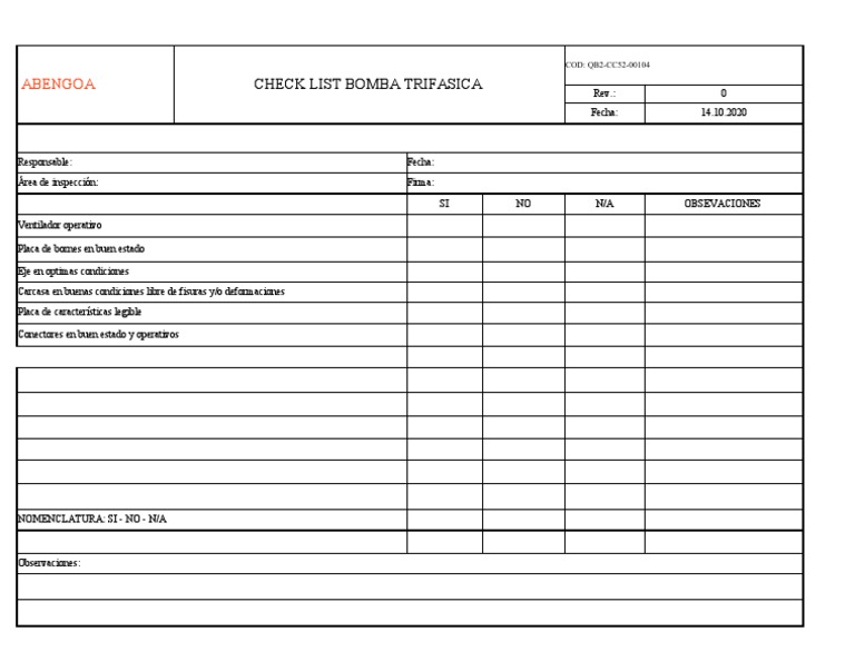 Checklist Inspección Bomba Trifásica | PDF