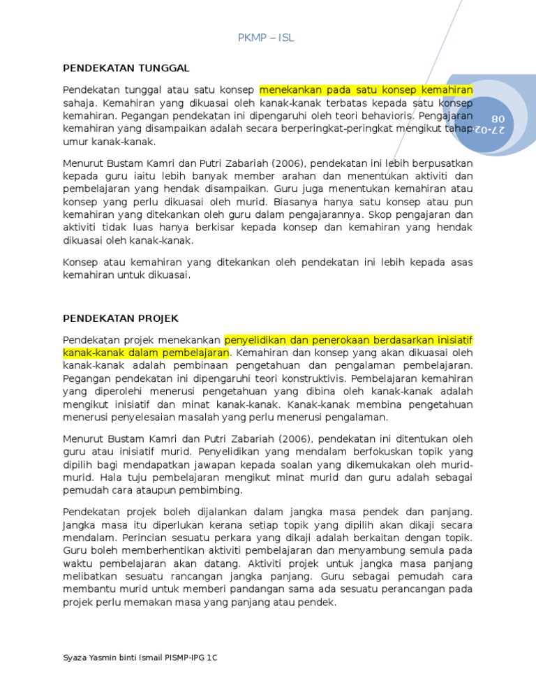 Pendekatan Tunggal Projek Pdf