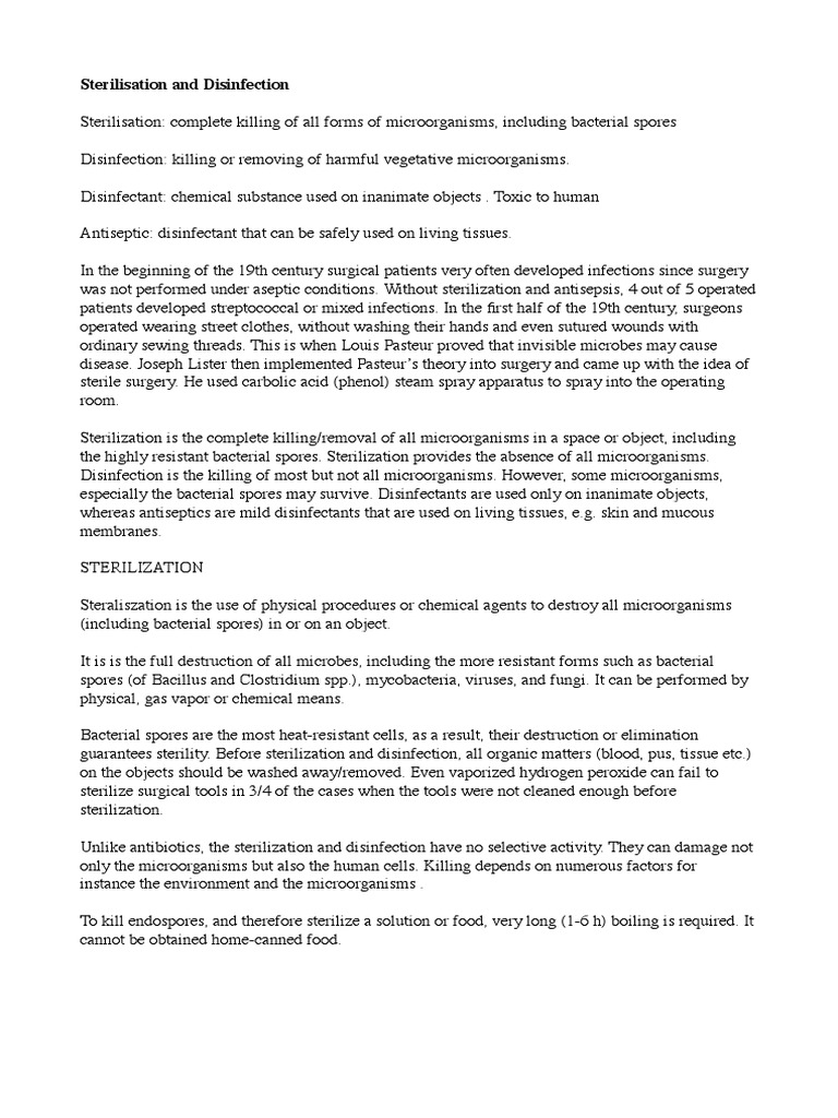 Sterilisation and Disinfection PDF Sterilization (Microbiology