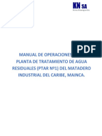 MANUAL DE OPERACIONES DE LA PLANTA DE TRATAMIENTO DE AGUA RESIDUALES 070619 ....... Version 1 Con Rev Fcv.