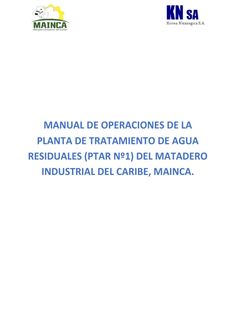 MANUAL DE OPERACIONES DE LA PLANTA DE TRATAMIENTO DE AGUA RESIDUALES ...
