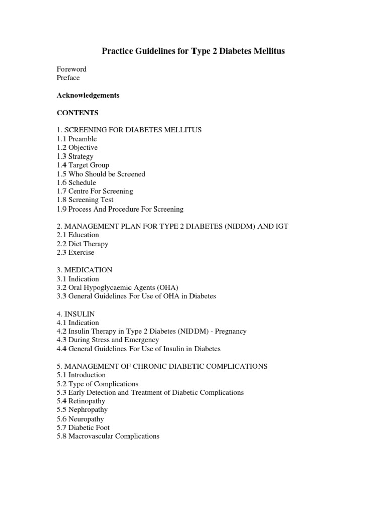 Practice Guidelines For Type 2 Diabetes Mellitus | PDF