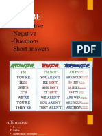 Verb BE:: - Affirmative - Negative - Questions - Short Answers